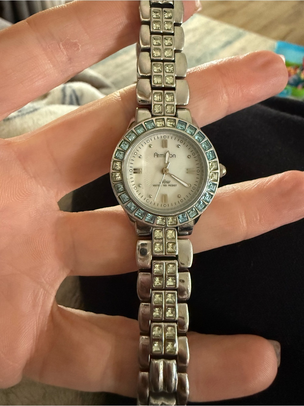 Armitron Silver Bracelet Watch with Light Blue Accents and Crystal Links